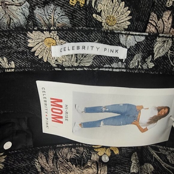 Celebrity Pink, Black, Pink, Floral High-Rise Mom Raw Hem Jean. Size 15X32 (NWT) - Picture 9 of 12